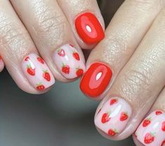 Cute Simple Nails, Short Square Nails, White Acrylic Nails, Flower Nail Designs, Nail Art Designs Diy, Nails For Women, Nail Forms, Cute Strawberry, Pastel Nails