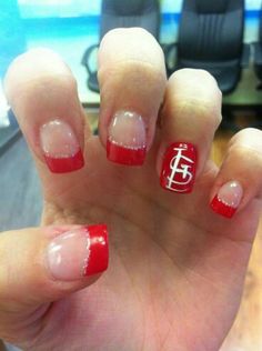 St Louis Cardinal Cardinal Nails, Baseball Nail Designs, Nail Time, Manicure Ideas, Cute Nail Designs, Cool Nail Designs, Summer Nail