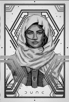 a black and white drawing of a woman wearing a headscarf with the word nuc on it