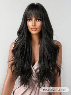 Long Curly Wig, Curly Waves, Black Wig, Wigs With Bangs, Curly Wigs, Length Hair, Waist Length