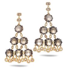 Sagrada Kaleidoscope Earrings Set in 20 Karat Yellow Gold with Smokey Quartz and Rose-Cut Diamonds. 7.26cts diamonds 52.73cts smokey quartz 20K yellow gold Length: 3 inches Yellow Gold Drop Earrings, Cocktail Earrings, Crescent Earrings, Smokey Topaz, Contemporary Earrings, Ruby Beads, Sterling Silver Rings Bands, Bezel Set Diamond, Hoop Earring Sets