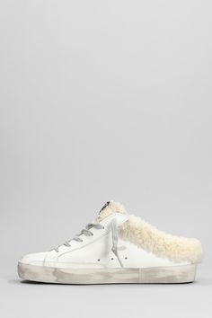 Super-star Sabot Sneakers | Golden Goose Women's Super-star Sabot Sneakers in White/Silver/Beige | FW23/24 Winter Lace-up Sneakers With Leather Sole, Winter Low-top Sneakers With Leather Sole, Designer Low-top Winter Sneakers, Super Star, Golden Goose, Luxury Retail, White Silver, Luxury Boutique, Vintage Inspired