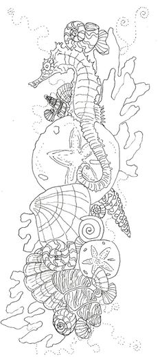 an underwater scene with fish and corals in black and white coloring book page for adults