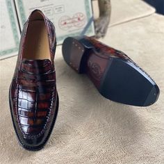 Looking for a pair of dress shoes that is comfortable, and looks super-cool, all at once? Then, try these glossy dress shoes. These dress shoes with a pointed-toe and slip-on closure will add a stylish finishing touch to your outfit while heading for parties and formal events. Crafted from high-quality crocodile skin upper, these hand-painted dress shoes are comfortable to wear.

Specifications




Upper Material: Crocodile Skin

Toe Shape: Pointed Toe

Shoes Type: Casual Business

Season: Sprin Patent Leather Dress Shoes With Crocodile Pattern, Elegant Semi-formal Dress Shoes With Crocodile Pattern, Brown Leather Shoes With Crocodile Pattern And Pointed Toe, Brown Crocodile Pattern Pointed Toe Dress Shoes, Brown Closed Toe Dress Shoes For Party, Classic Wingtip Loafers For Party, Fitted Patent Leather Loafers With Leather Sole, Semi-formal Fitted Patent Leather Loafers, Formal Fitted Loafers With Crocodile Pattern