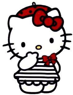 an image of a hello kitty with a bow on it's head holding a cake