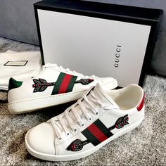 Unique Gucci Sneakers With Arrow Embellishment. Comes With Box And Dust Bags. Embellished Sneakers, Gucci Sneakers, Gucci Shoes, Converse Sneaker, Wedding Sneaker, Womens Shoes Sneakers, Wedding Shoe, Converse, Dust Bag