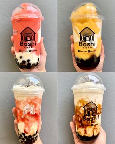 four different types of ice cream in plastic cups