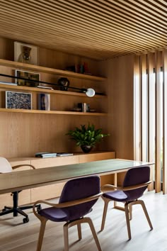 an office with two chairs and a desk