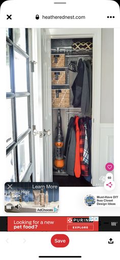 an open closet with clothes and other items in it