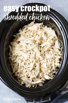 shredded chicken in the crock pot ready to be put into the slow cooker