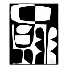 an abstract black and white painting with squares