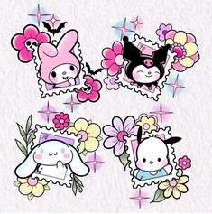 some cute stickers with animals and flowers on them