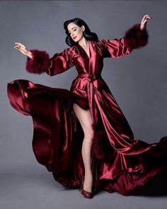 Image of Dita Von Teese Collection Marabou Bordeaux Dressing Gown Dita Von Teese Style, Burlesque Vintage, Dita Von Tease, Rock Dress, Idda Van Munster, Lingerie Vintage, Loungewear Luxury, Dita Von, Dita Von Teese