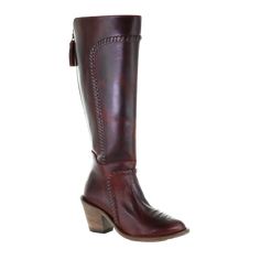 Style number: F1198. Burgundy/cognac genuine leather foot & shaft. Heavy woven leather stitching detail. Studding along top of foot. Round toe. Single stitch Goodyear welt. Leather lining. Leather insole. Leather outsole w/ rubber insert. Leather Stitching Detail, Burgundy Weave, Leather Stitching, Corral Boots, Western Boots Women, Women Boots, Goodyear Welt, Wine Red, Western Boots