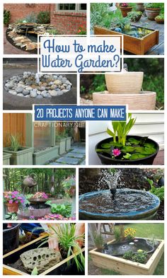 the cover of how to make water garden, with pictures of various plants and flowers