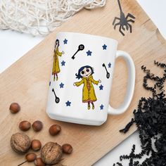 Whether you're drinking your morning coffee, evening tea, or something in between--this mug's for you! It's sturdy and glossy with a vivid print that'll withstand the microwave and dishwasher. * Ceramic * 11 oz mug dimensions: 3.79″ (9.6 cm) in height, 3.25″ (8.3 cm) in diameter * 15 oz mug dimensions: 4.69″ (11.9 cm) in height, 3.35″ (8.5 cm) in diameter * Dishwasher and microwave safe * Blank product sourced from China This product is made especially for you as soon as you place an order, which is why it takes us a bit longer to deliver it to you. Making products on demand instead of in bulk helps reduce overproduction, so thank you for making thoughtful purchasing decisions! Evening Tea, Coraline, Morning Coffee, Gift Card, Take That, Electronic Accessories, China, Paper Party Supplies, Ceramics