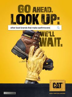 an advertisement for cater's new workwear line, with the caption go ahead look up we'll wait