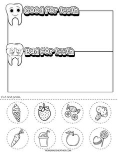 the worksheet for dental hygiene is shown in black and white, with an image of