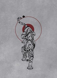 a drawing of a tiger with a red circle around it's neck and tail