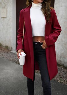 Introducing the Uptown Girl Pocketed Boyfriend Jacket, perfect for those seeking a sophisticated look with a hint of sass! This burgundy-hued jacket will keep you warm while also adding a pop of color to your ensemble. You'll look chic and stylish while still feeling relaxed and comfortable. Check it out now! Size Guide: Model is 5’7” tall, and has a 33.2” bust, 24.7” waist, & 35.2” hips. She is wearing a S / US 4 / AU 8. This blazer is true to size. Material: Self & Lining 100% Polyester. Featu Color Office, Commuter Style, Long Sleeve Suit, Boyfriend Jacket, Coat Autumn, Middle Age Fashion, Uptown Girl, Woolen Coat, Pocket Top