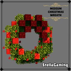 a christmas wreath made out of red bricks and greenery with the words medium christmas wreath