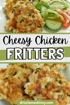 cheesy chicken fritters with vegetables on the side