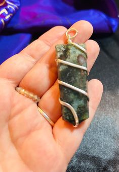 Wire Wrapped Pendant: Moss Agate gemstone  .75"x 1.75 " Healing Hand-wrapped Moss Agate Jewelry, Healing Agate Pendant Gemstone, Tarpon Springs, Wrapped Pendant, Agate Gemstone, Wire Wrapped Pendant, Moss Agate, Gemstone Pendant, Pendant Necklaces