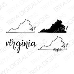 the virginia state outline is shown in black and white, with the word virginia on it