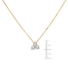 This absolutely adorable pendant has a trio of spectacular round cut diamonds waiting to grace the neck of your lady. Set in the prongs of this 14 karat yellow gold pendant are round cut diamonds weighing in total 0.50 carat and displaying optimal white G color and clean to the eye SI-1 clarity. The pendant measures 7.6 mm in length and goes on the neck with a 16-inch cable link chain in 14 karat yellow gold with a a lobster claw clasp. The total gram weight of this pendant and chain is 2.3 gram Cluster Pendant, Yellow Gold Pendants, Quality Diamonds, Three Stone, Round Cut Diamond, Diamond Studs, Custom Rings, Diamond Pendant, Quality Jewelry