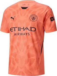 an orange soccer jersey with the words etihad airways printed on it's chest