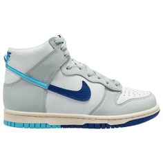 Star Kid, Freight Forwarder, Nike Dunk High, Dunk High, Kids' Fashion, Nike Dunk, Nike Dunks, Boys Shoes, White Blue