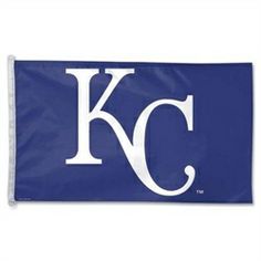 the kansas royals logo is shown on a blue flag with white letters and a k