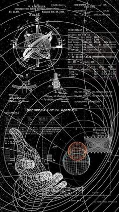 an image of a space station with many lines and circles around it, including the earth