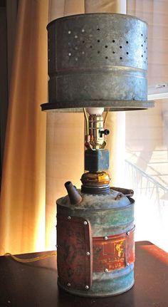 an old oil can turned into a lamp