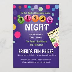 a flyer for an event with the words bingo night