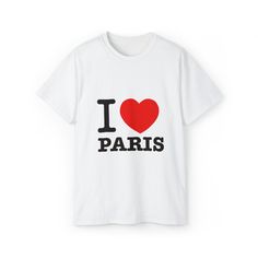 I Heart Paris Tee This unisex ultra cotton tee is a classic. Quality cotton construction means that designs are sure to shine. The shoulders are tapped for a good upper-body fit. There are no side seams, ensuring a clean, unbroken flow. The collar has ribbed knitting for improved elasticity. The materials that went into this product are sustainably sourced and economically friendly.  .: 100% cotton (fiber content may vary for different colors) .: Medium fabric (6.0 oz/yd² (203 g/m .: Classic fit All Heart No Love T Shirt, Cheap White Heart-shaped T-shirt, I Heart Paris, Paris Tee, City Love, Paris Shirt, Love Paris, Paris T Shirt, Y2k Baby Tee