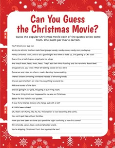 a christmas movie question sheet with the words can you guess the christmas movie? on it