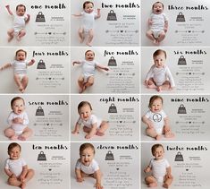 a collage of baby pictures with the names of their babies in different poses and expressions