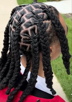 Braid Plaits Locs, Parting Hair For Locs, Men Dread Styles Long, Plaits On Locs, Male Dreadlock Hairstyles, Loc Plaits, Matured Locs, Boys Loc Styles, Styles For Starter Locs