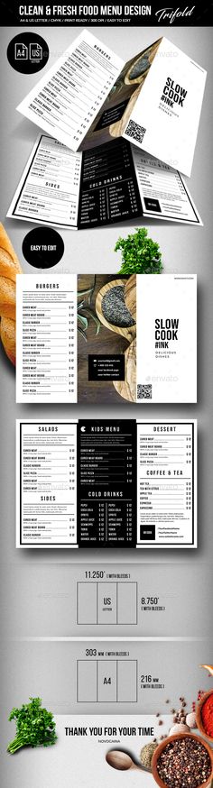 the menu design is designed to look like it has been made with different ingredients and colors