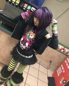 @fcknicotinexox Neon Scene Outfits, Pastel Scene Outfits, Scenmo Outfits, Red Scene Outfits, 2000 Scene Fashion, 2000s Scene Outfits, Rainbow Scene Outfit, Simple Scene Outfits