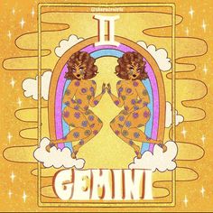 an illustration of two women standing in front of a rainbow with the words i gevini on it