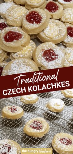 traditional czech kolachikes with powdered sugar and jelly in the foreground