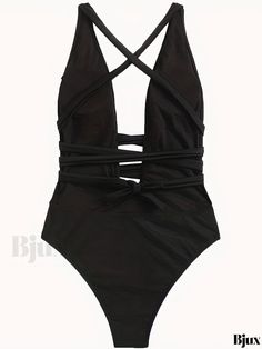 Bjux - Stylish & Seductive: Womens Plunge V Neck Cross Back Tie Front Swimsuit - High Stretch One Piece Beachwear for Pool Bathing, Exuding Confidence and Elegance in Sexy Swimwear and Clothing V Neck, One Piece, Clothes