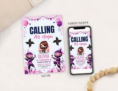 a cell phone next to a book titled calling all ninjas