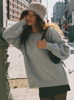 Ryanna Sweater Grey Grey Sweater Women, Peggy Sweater Outfits, Salome Andrea Outfits, Oversized Grey Sweater Outfit, Grey Knitted Sweater Outfit, Grey Knit Sweater Outfit, Light Gray Outfit, Light Grey Sweater Outfit, Grey Pullover Outfit