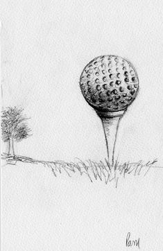 a pencil drawing of a golf ball on the tee