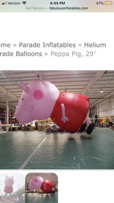 an inflatable pig is sitting on the ground