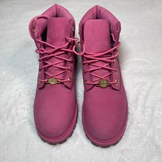 Never Worn In New Condition. Trendy Pink Boots For Outdoor, Trendy Pink Outdoor Boots, Pink Casual Synthetic Boots, Casual Pink Boots With Rubber Sole, Pink Round Toe Boots, Pink Low-top Boots With Rubber Sole, Casual Pink Timberland Boots, Casual Pink Boots With Round Toe, Trendy Timberland Boots With Round Toe