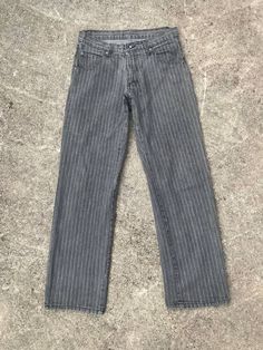 Japanese brand Style MFE Striped Faded Ash Grey Vintage Jean Rocker Streetwear Straight Leg W30x30.5 Inch Hysteric Glamour Inspired *Good used condition Actual measurement: Waist : 30 inch Inseam : 30.5 inch Outseam : 40 inch Front rise :10.5 inch Hip : 20 inch Thigh : 11.5 inch Knee : 9.5 inch O.Leg : 8.5 inch *Make sure your size is Correct *No return and refund. SHIPPING : ✅The package will be ship via "DHL Express or Fedex express" *Please leave your phone number for shipping purpose/courier Striped Denim Jeans With Pockets, Striped Straight Leg Denim Jeans, Striped Straight Leg Cotton Jeans, Striped Straight Leg Denim Pants, Grunge Cotton Flare Jeans With Five Pockets, Casual Striped Jeans For Fall, Dark Wash Straight Leg Grunge Jeans, Grunge Straight Leg Dark Wash Jeans, Striped Straight Leg Bottoms For Streetwear